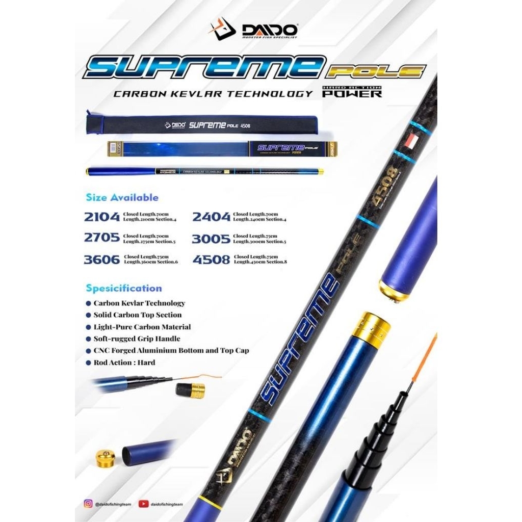joran tegeg pancing daido supreme strong kevlar pilihan 210 240 270 300 360 450 540 carbon kevlar