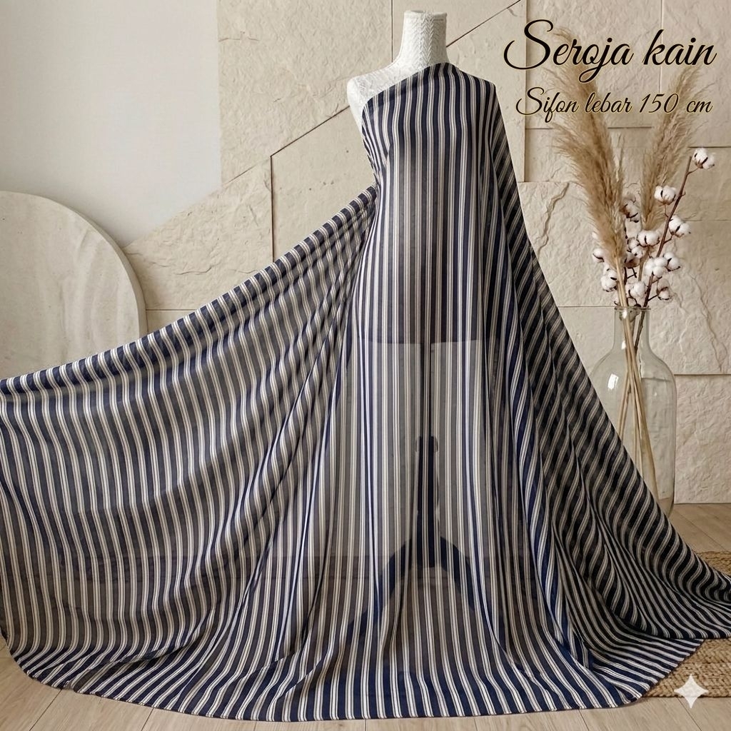 Kain Sifon Ceruty Motif Garis Stripe Premium - Bahan Dress Gamis Jilbab Per Meter Aj