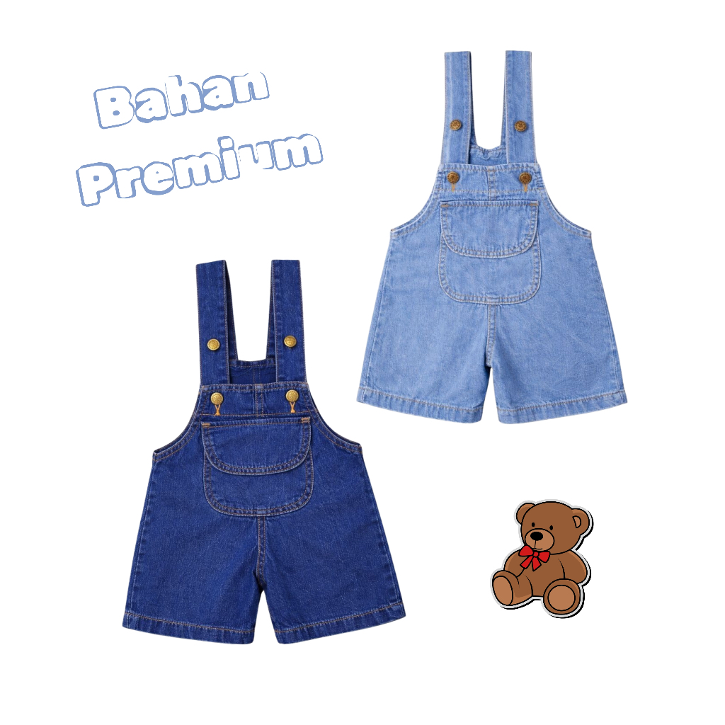 SOKAKIDS -  Overall Jumpshuit Baju Kodok Jeans Anak Laki-Laki Perempuan Usia 0,6-5 Tahun