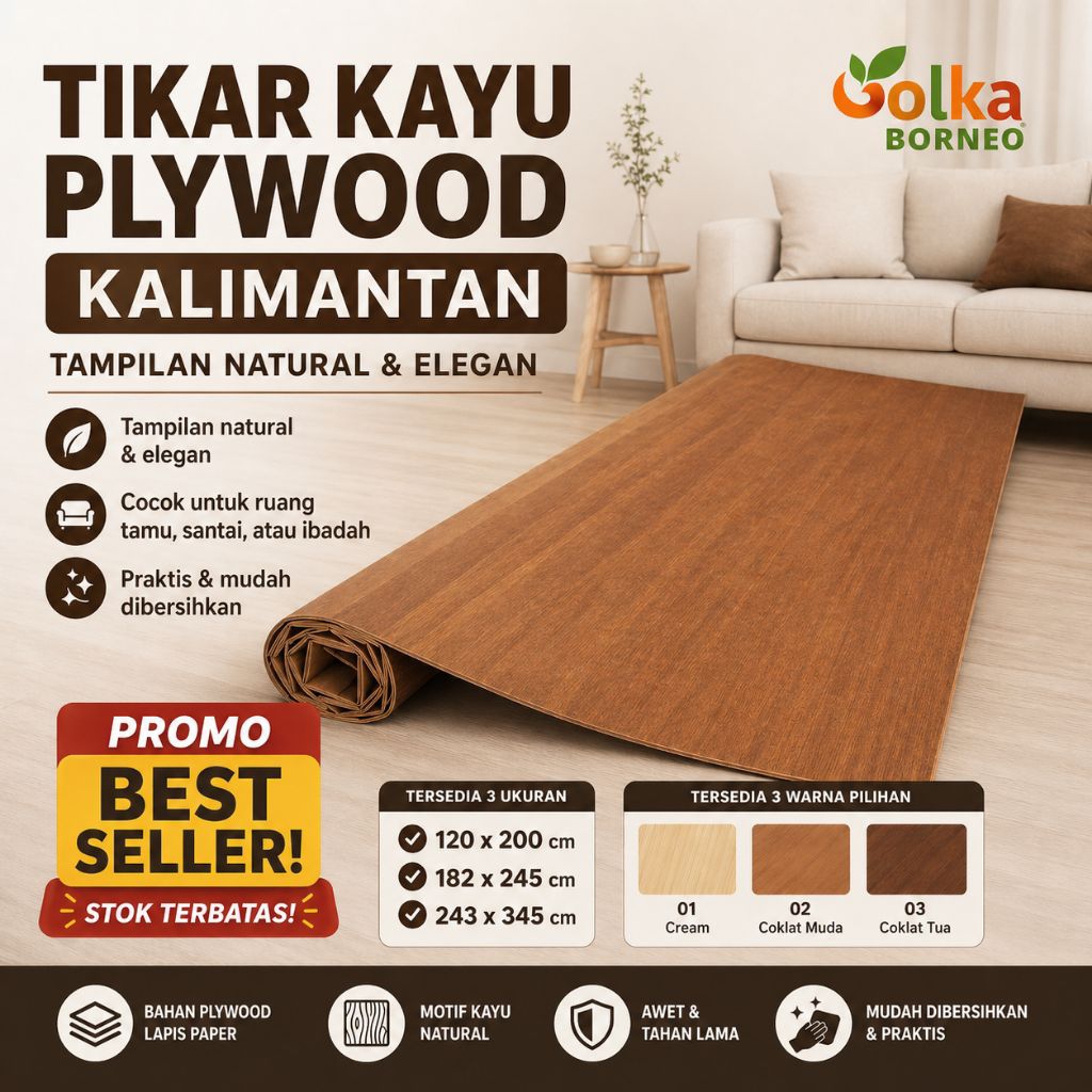 243x345 Tikar Karpet Kayu Plywood  Wood Carpet Flooring Paper Motif Jati