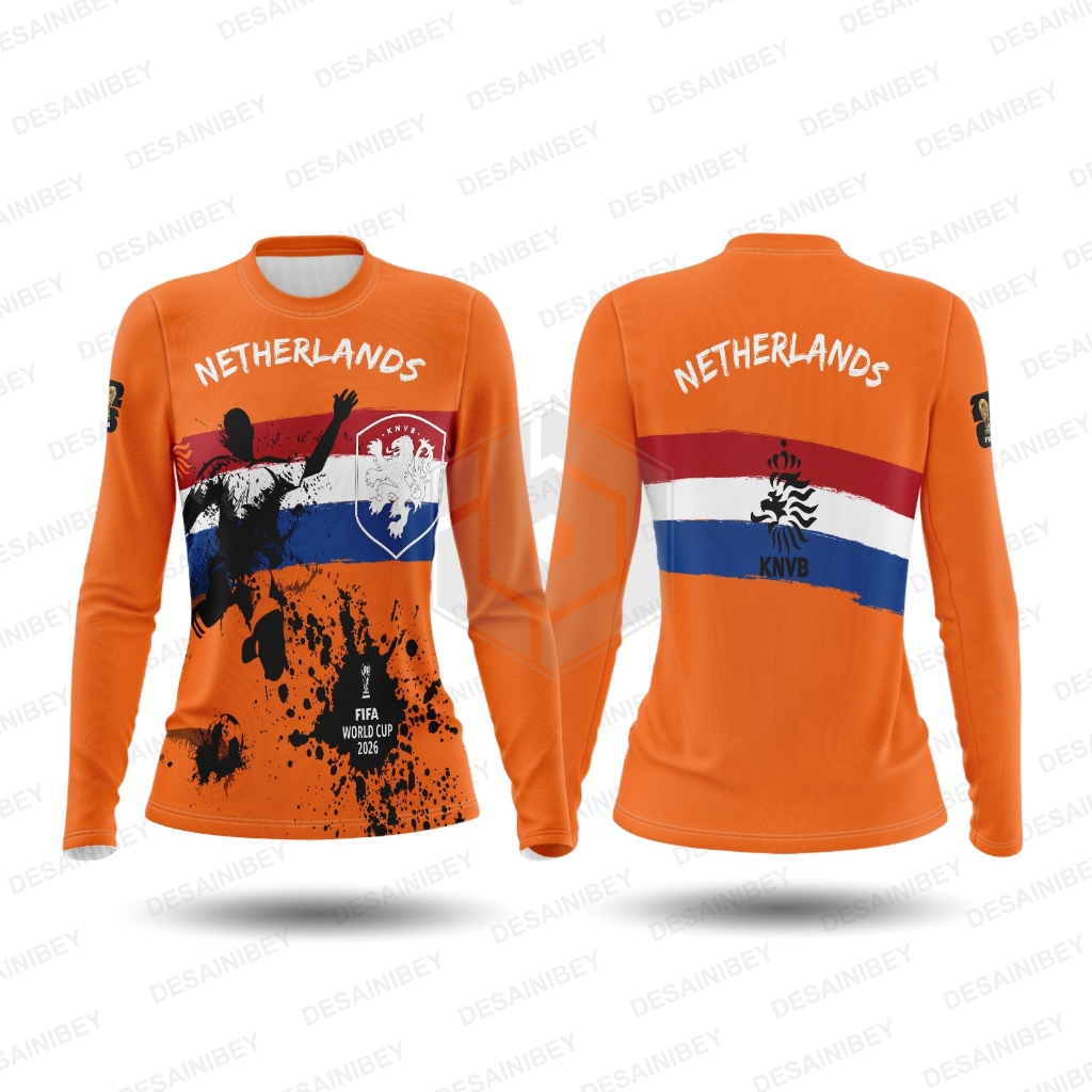 Baju Wanita Lengan Panjang PIALA DUNIA 2022 Jersey NETHERLANDS Fullprint
