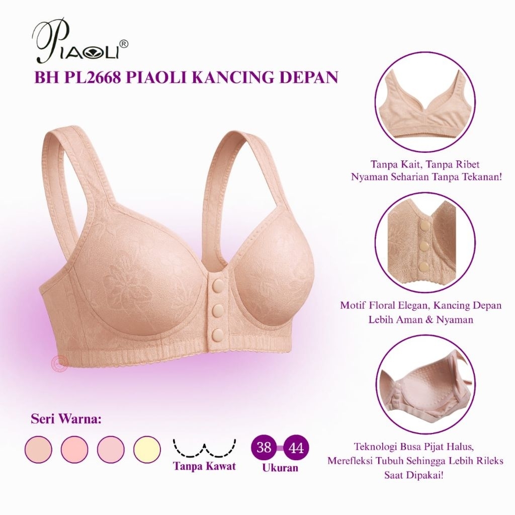 [ZDS] 1/3 PCS BH PIAOLI 2668 - BUKAAN KANCING DEPAN CUP B TALI BRA LEBAR 40 42 44 DALAMAN WANITA BUS