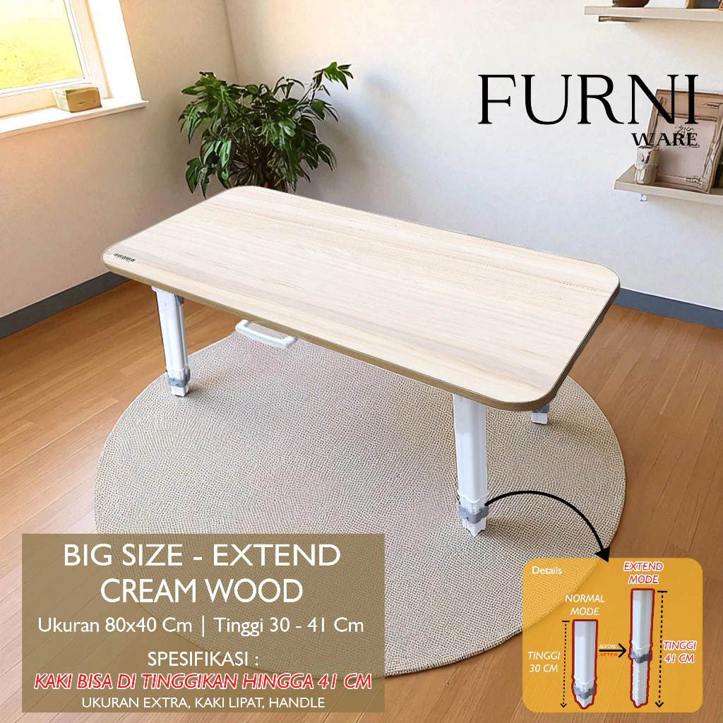 Meja Lipat Jumbo Extendable Import Meja Belajar Portable Meja Laptop Tipe Besar Ukuran 80x40x25 Cm F