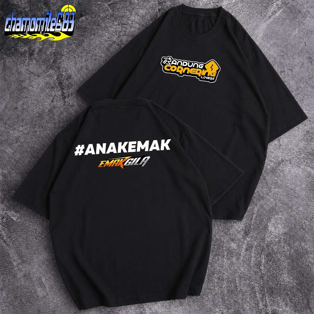 Kaos Hitam Kasual Lengan Pendek Motif #AnakEmak Emak Gila Bandung Cornering Lovers