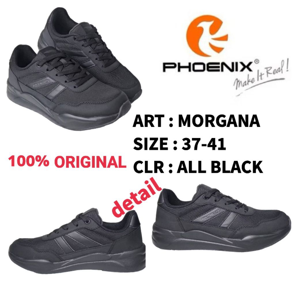 Sepatu Sekolah Wanita Phoenix Morgana All Black Size 37-41 / Phoenix Original Sepatu Keren Fashion