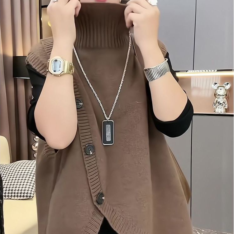 Rompi sweater rajut turtleneck wanita