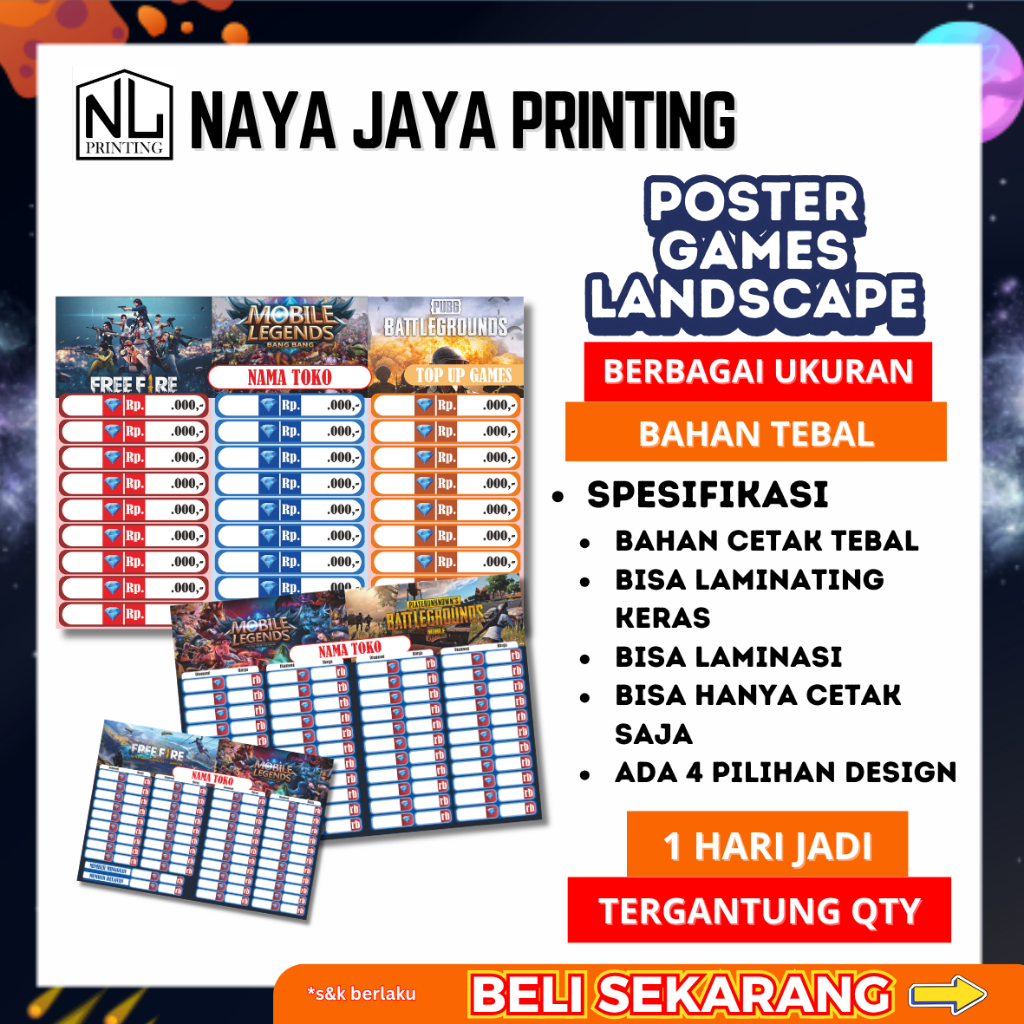 Poster Konter Top Up Games FF Mobile Legends Pubg Landscape