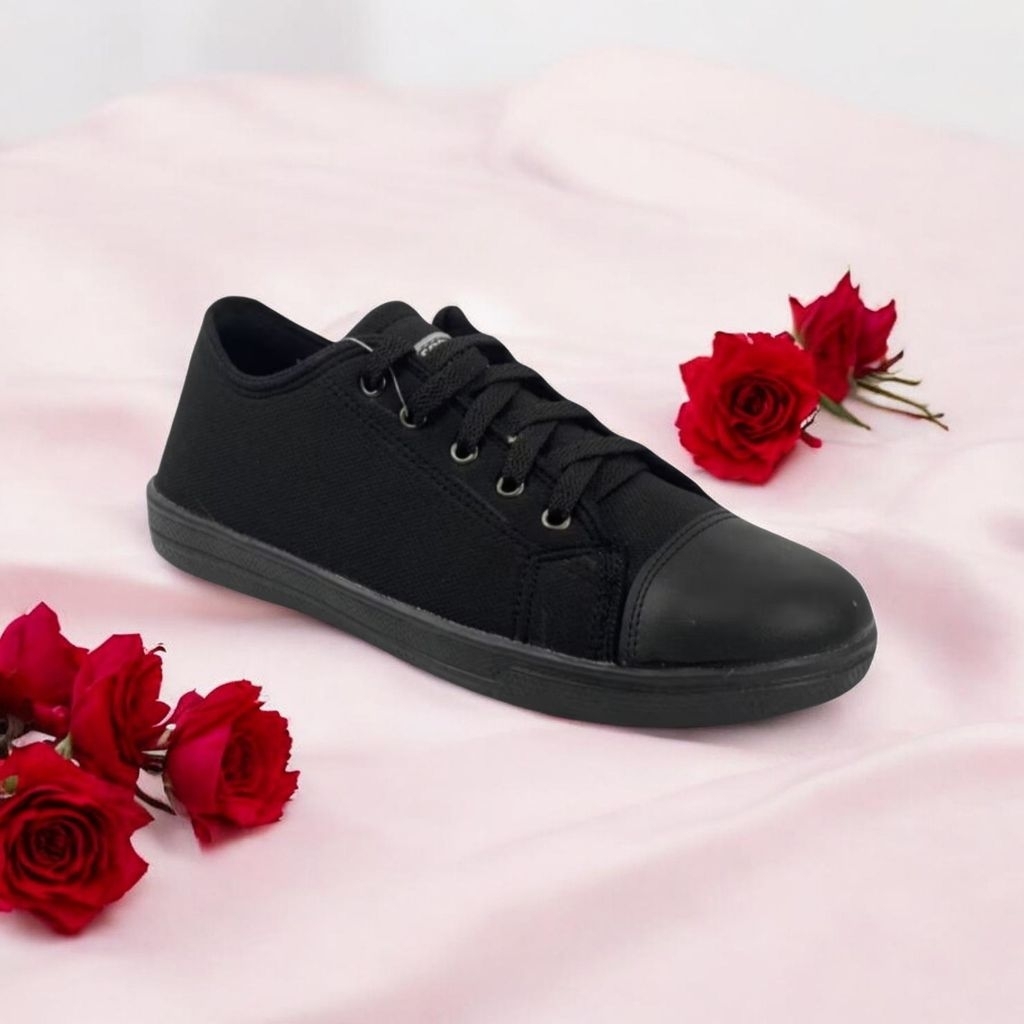 [ANTI SLIP] Sepatu Sneakers Kanvas High Top Sol Karet Mentah - Sepatu Hitam Tinggi Awet Kuat Tahan L