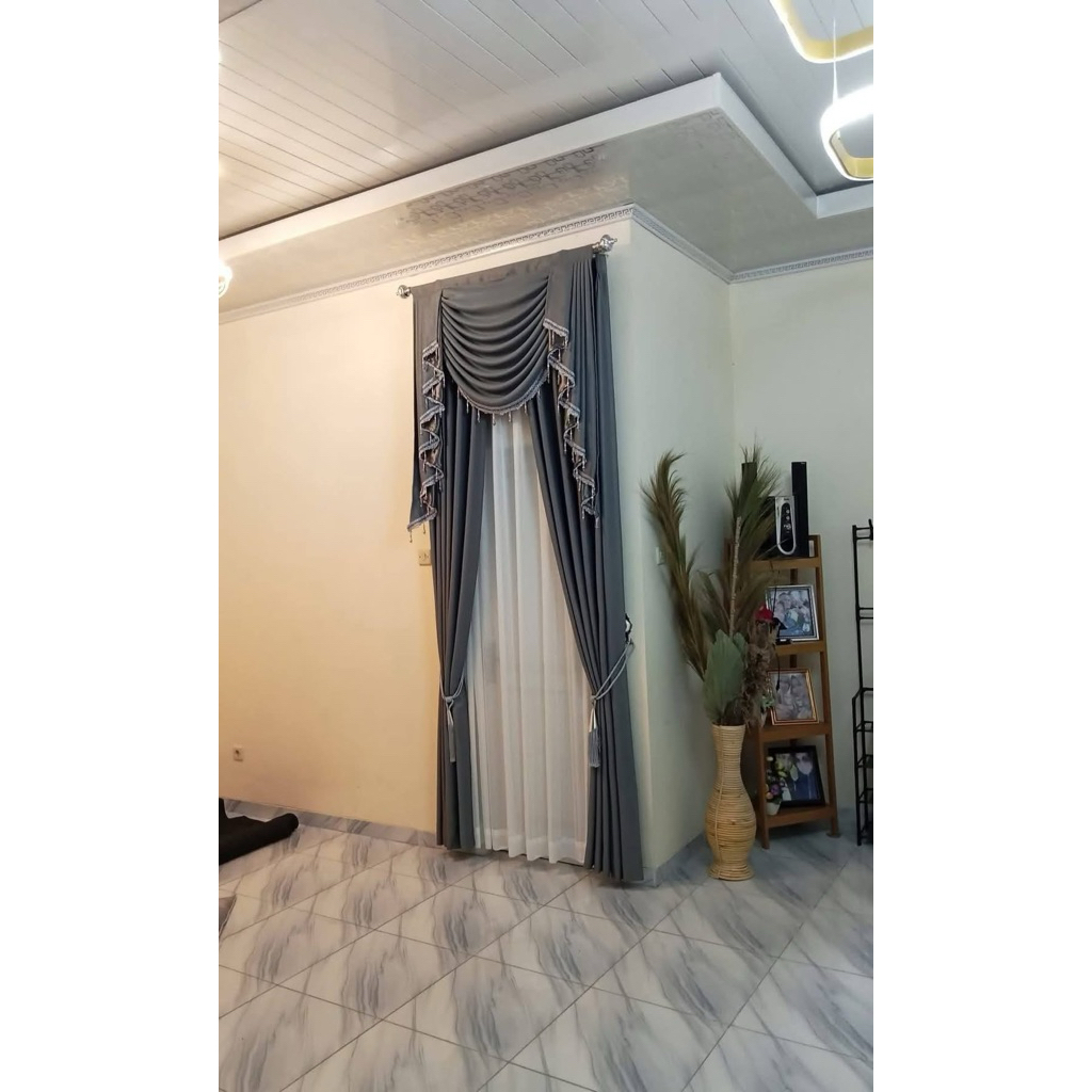 Gorden Poni Gelombang Spanyol satu set pintu Kamar Lebar 1 meter Blackout Import tebal premium poni 