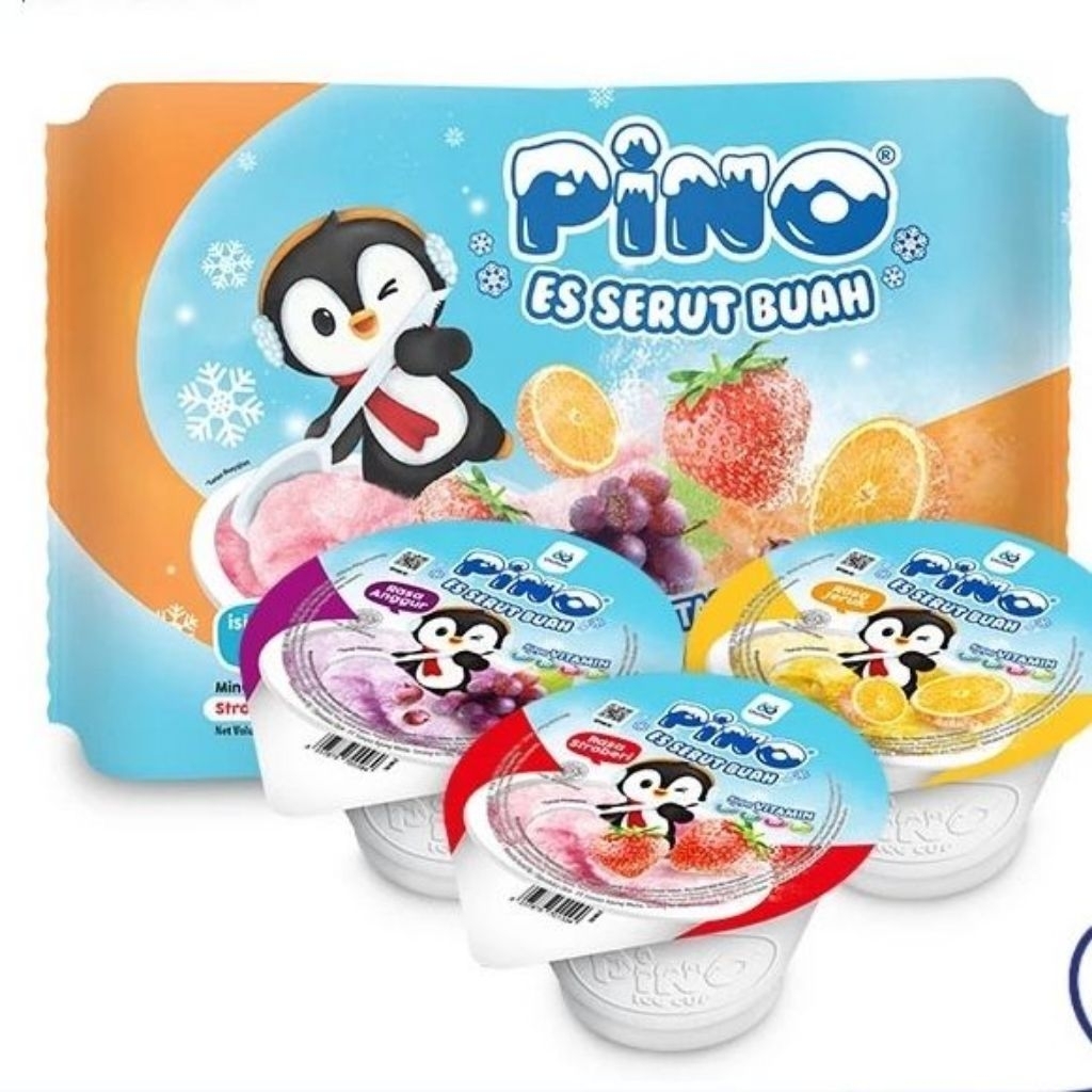 Pino Es Serut Buah Cup 4 Cup - Rasa Stroberi, Anggur, Jeruk