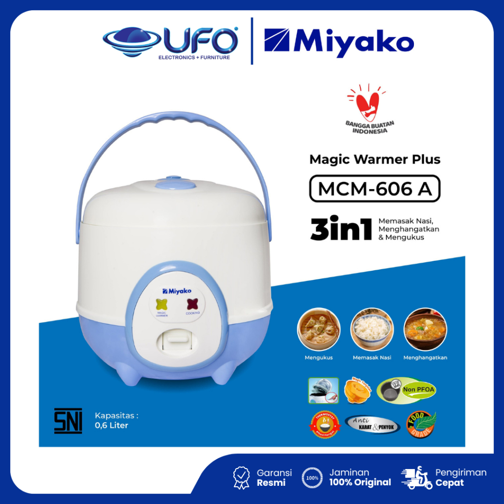 Miyako Magic Com Mini MCM606A Rice Cooker 0.6 Liter - 3in1 Magic Warmer Plus magic com