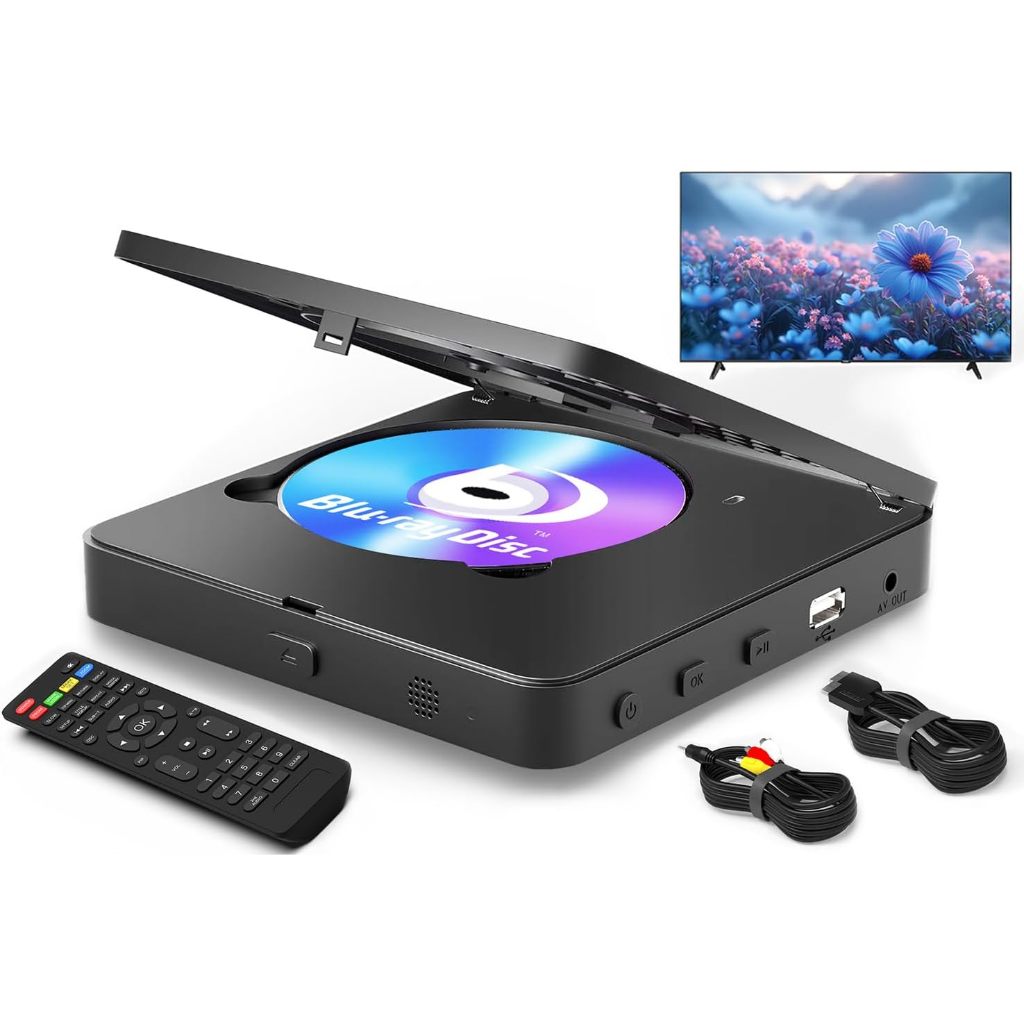 JRIHZ Blu Ray Player 1080P Blu Ray Disc Player for Home Cinema Plays All DVDs and Region B 2 Blu