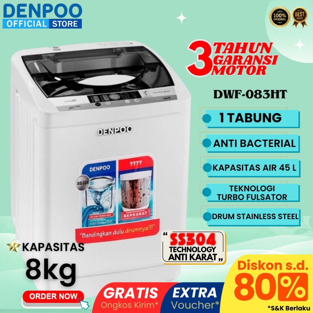 DENPOO MESIN CUCI 1 TABUNG DWF 083 HT - 8 KG
