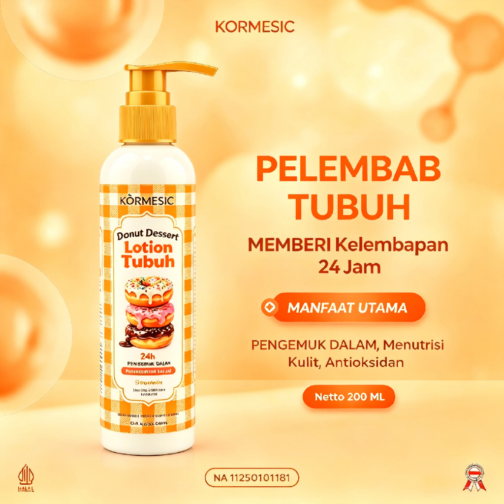 [BPOM]KORMESIC Body Lotion Donat Dessert,Wangi Tahan Lama,Lembap Mencerah,Segar Gak Lengket,Gampang 