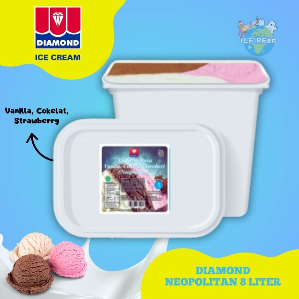 Ice Cream/Es Krim Diamond Rasa Neopolitan 3 Rasa Ukuran 8 Liter
