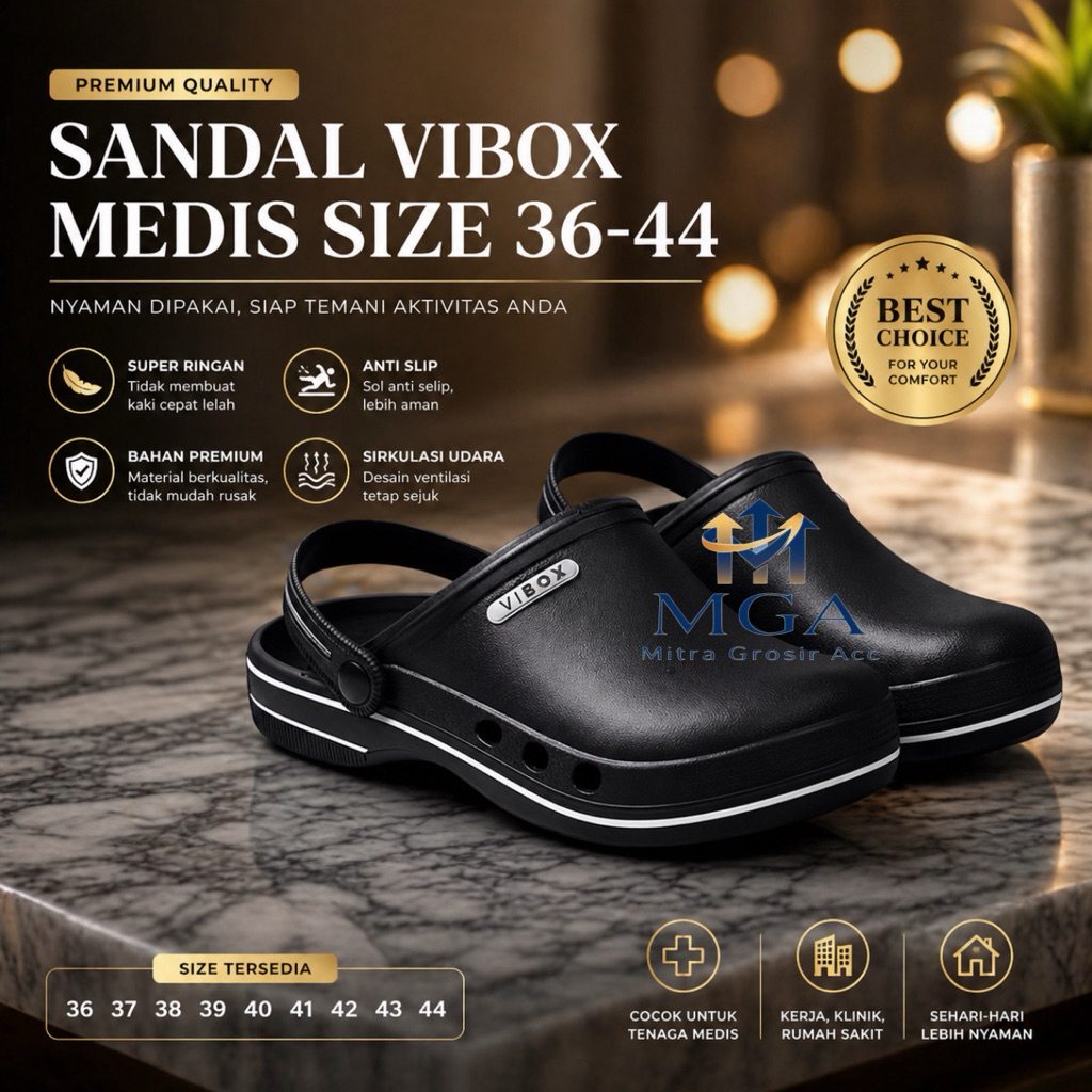 MGA - Sandal Kodok Hitam | Sandal Medis Dokter Perawat | Sandal Umroh Haji | Sandal Pabrik | Sandal 