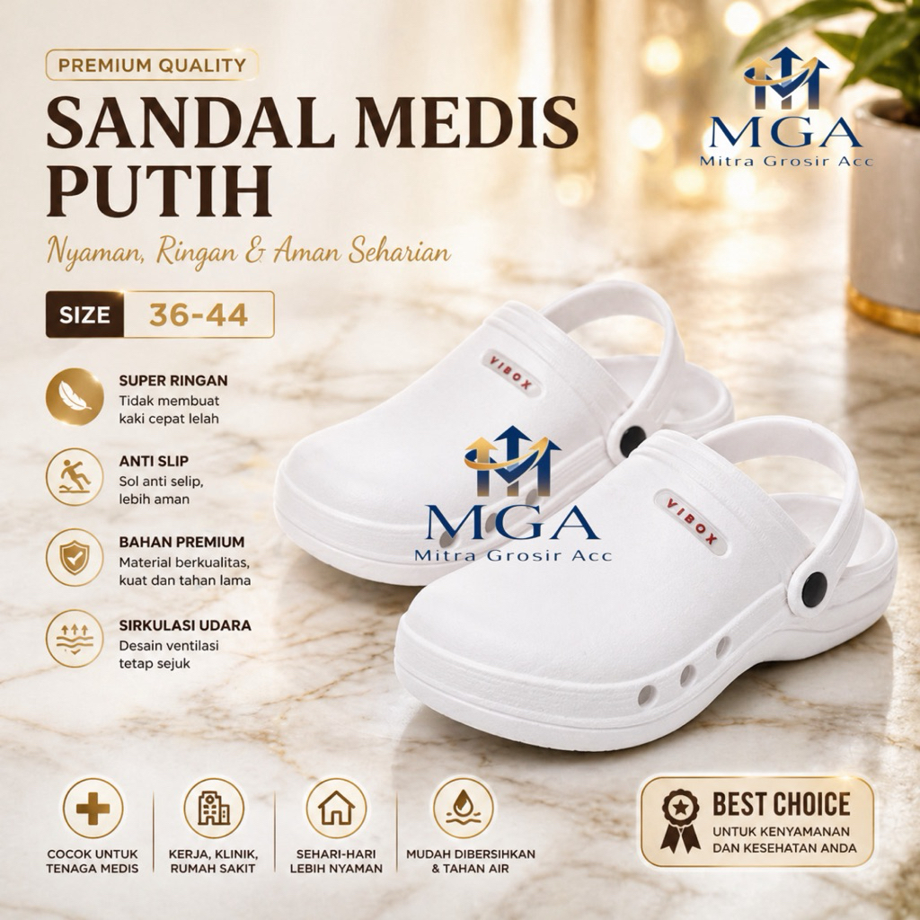 MGA - Sandal Kodok Putih | Sandal Medis Dokter Perawat | Sandal Umroh Haji | Sandal Pabrik | Sandal 