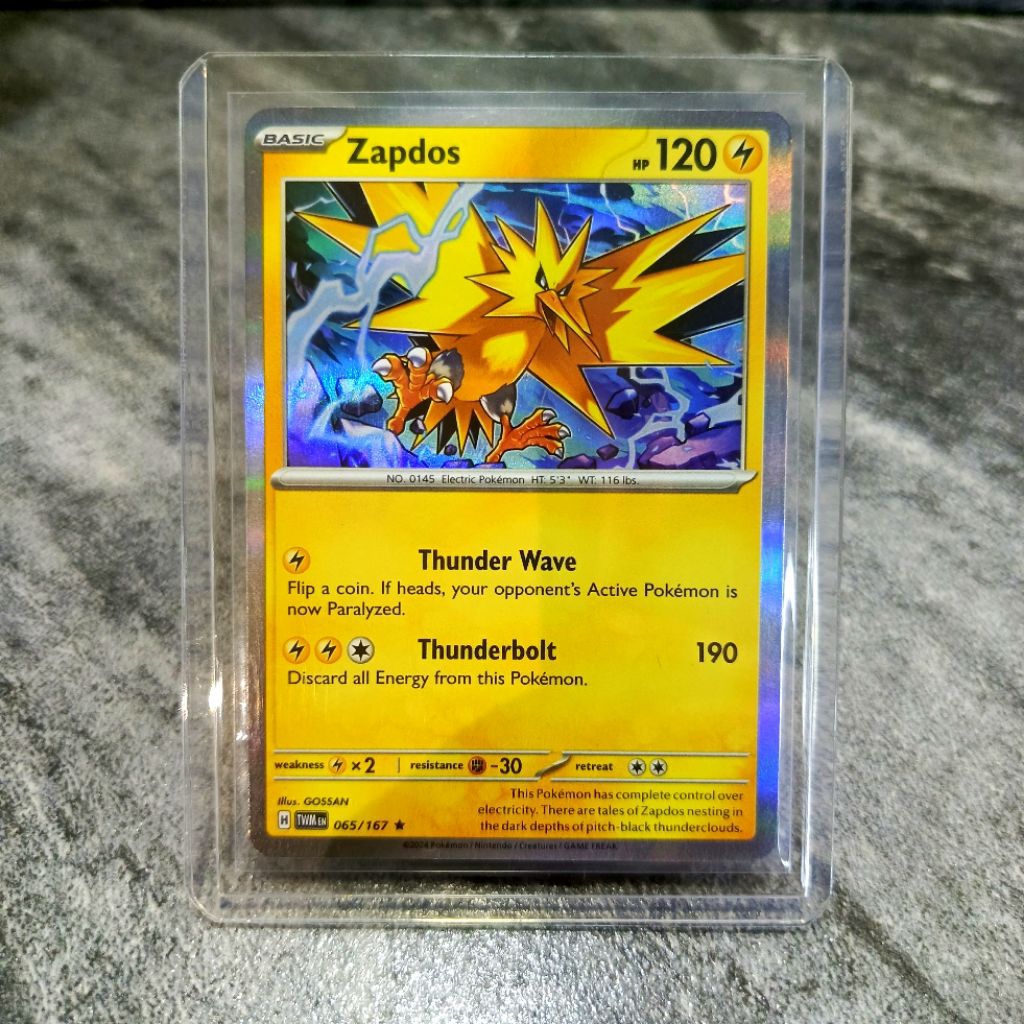 zapdos Legendary holo dapat toploader | kartu TCG pokemon asli original English | sedia juga Kartu A