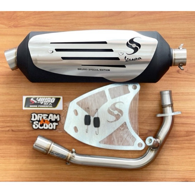 Knalpot Shijiro Standar racing Special Edition Silver Vespa Matic Vespa Sprint Vespa Primavera Vespa