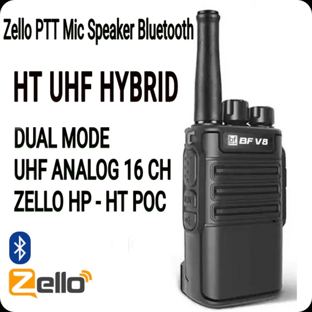 [ DUAL MODE ] HT UHF BAOFENG BF V8 PTT MIC SPEAKER BLUETOOTH ZELLO