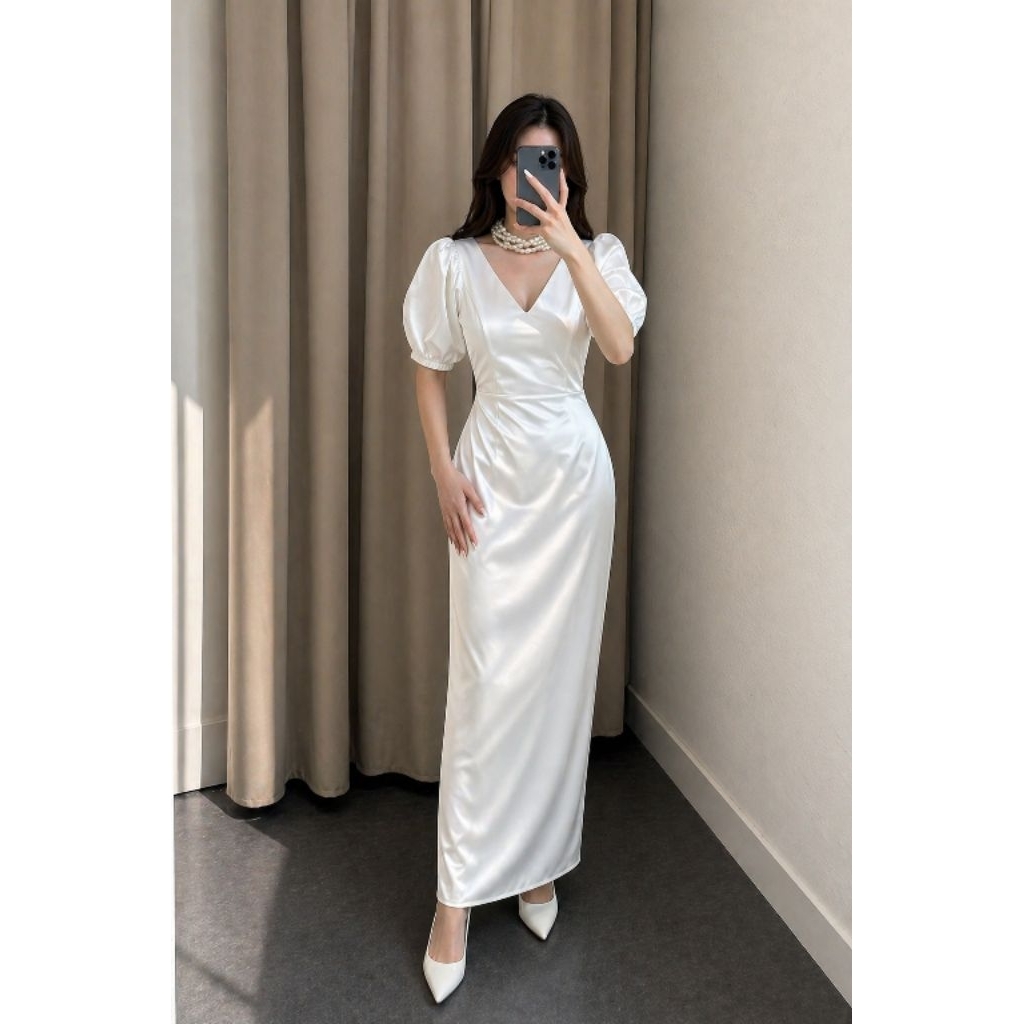Selvila Dress Satin Silk Dress Bridesmaids Elegan Dress Natal Satin Silk Dress Wanita All size Dress