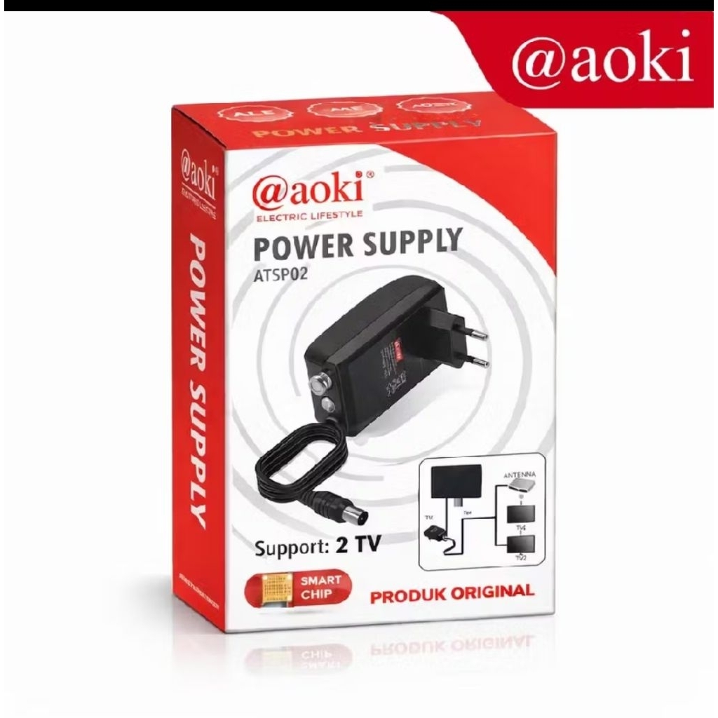 Aoki Booster Antena TV ATSP02 - Penguat Sinyal Digital untuk 2 TV