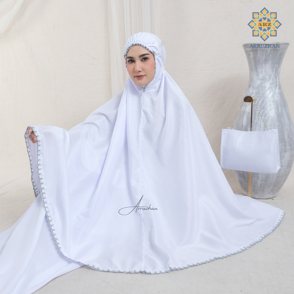 ARZ - Mukena Dewasa Polos Putih Bordir Tepian Umroh Haji Jumbo