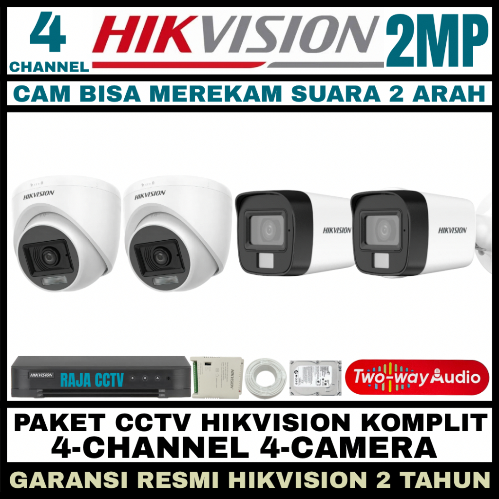PAKET CCTV HIKVISION AUDIO TWO WAY 4 CHANNEL 4 CAMERA 2MP TURBO HD 1080P KAMERA CCTV