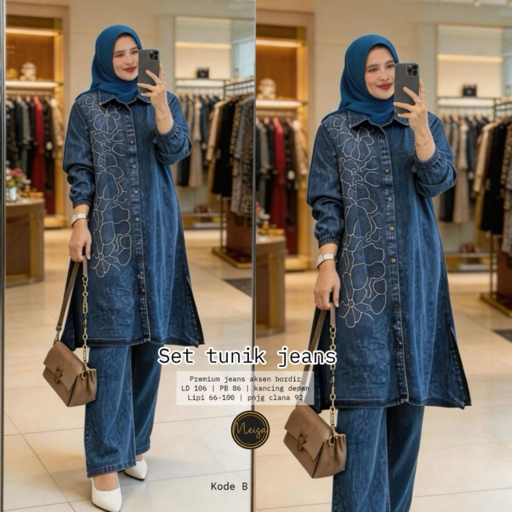 set jeans long tunik setelan wanita