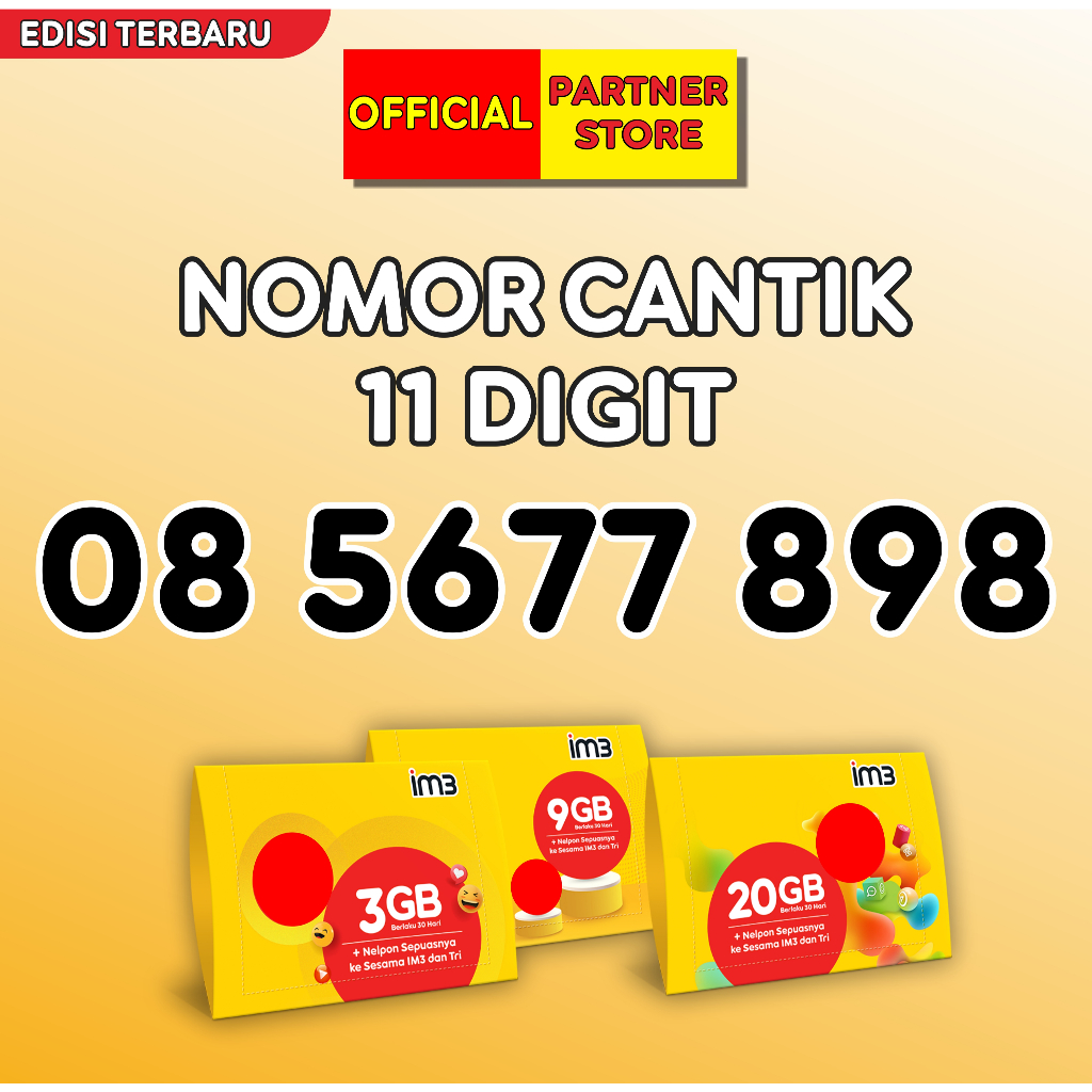 Kartu perdana Indosat 11 Digit Nomor Cantik & RAPIH Freedom Internet 3GB + Nelpon Seksiya Utama 30 H