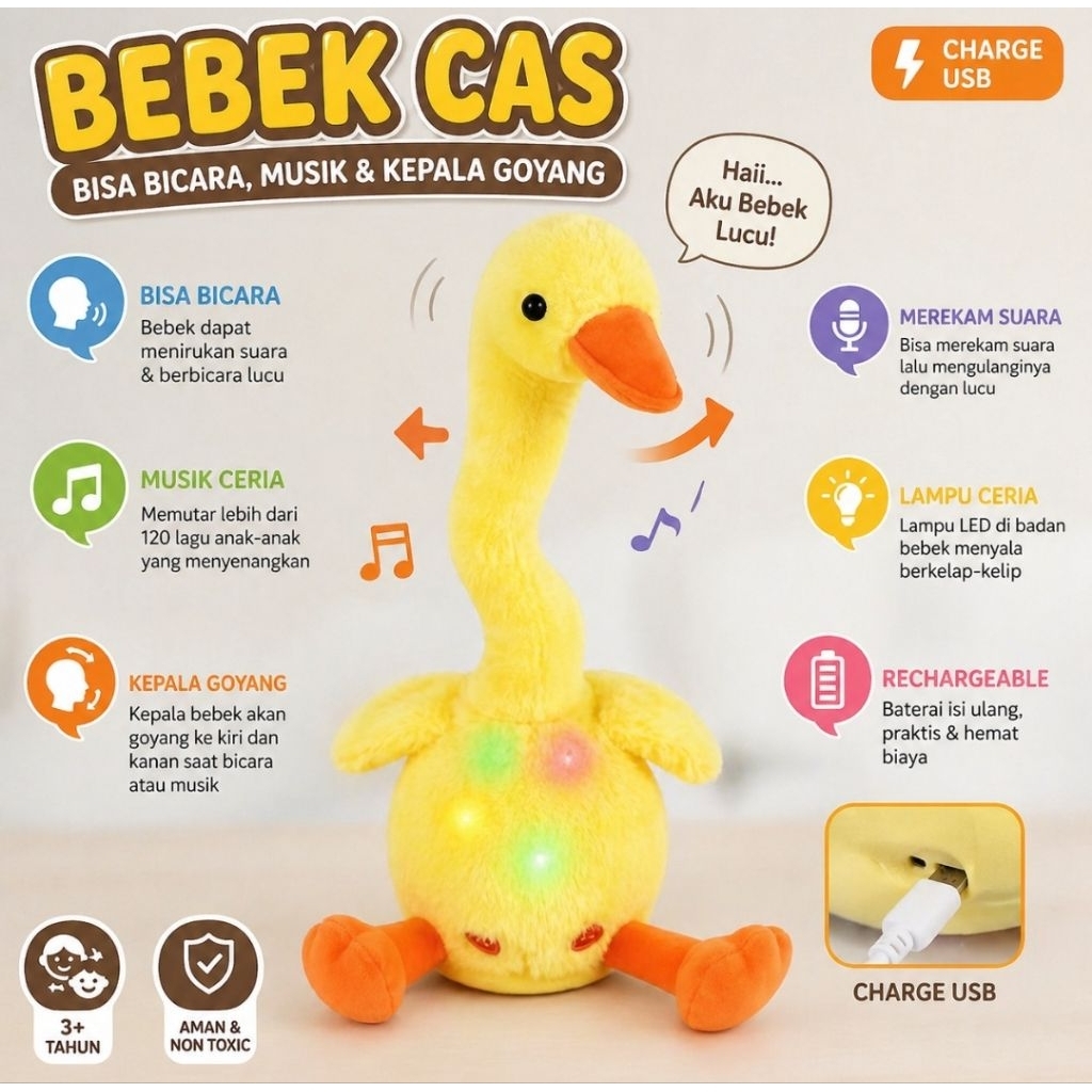 BIG DEALS Mainan Kaktus Bergoyang Dancing bebek Boneka bebek Goyang dan Bicara bebek Joget Ngomong