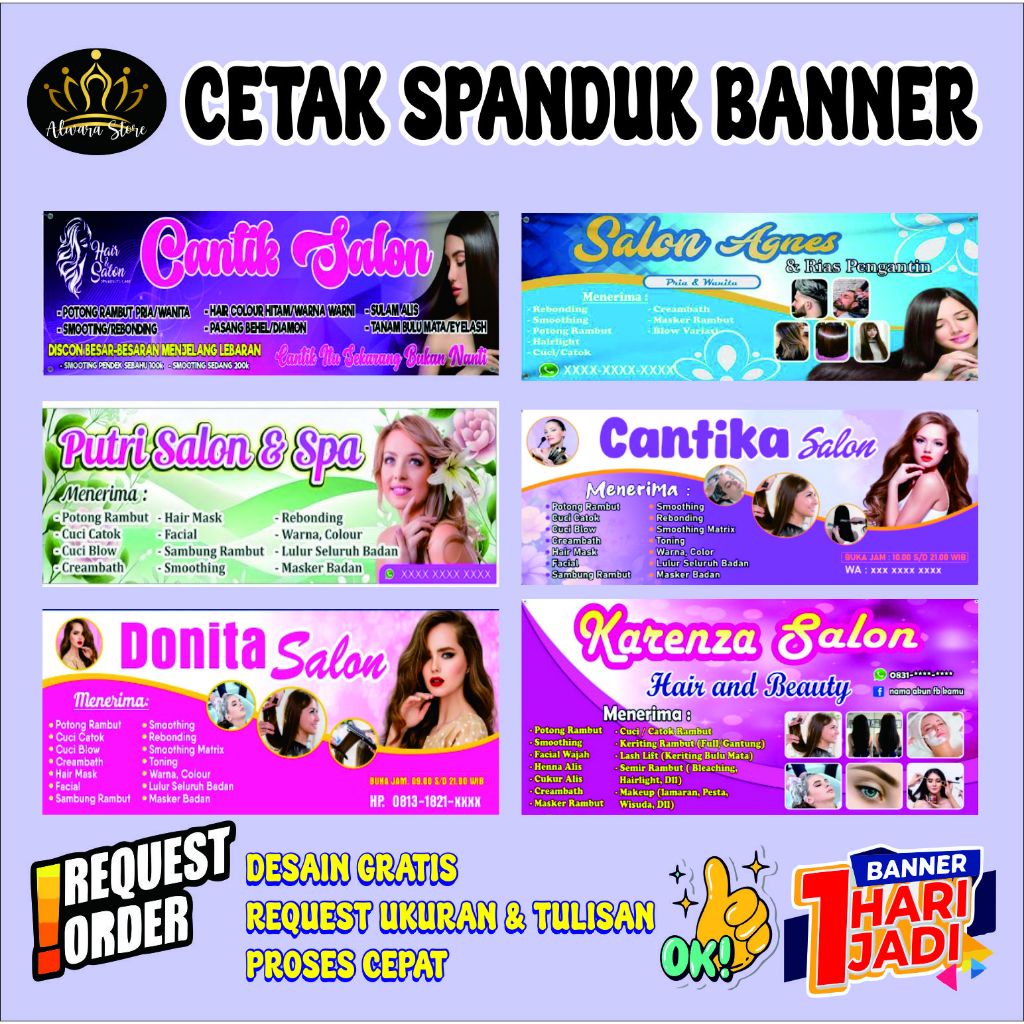 Spanduk Salon Pangkas Rambut Barbershop Tukang Cukur Kecantikan Pria Wanita Make Up Glowing Beauty