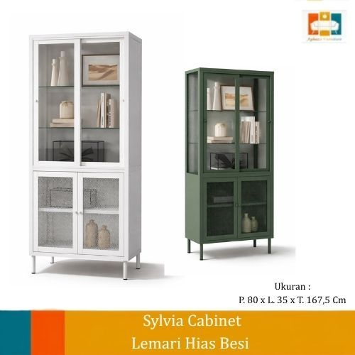 Lemari Hias Besi / Lemari Pajangan Kaca Besi / Rak Buku Modern Minimalis Dark Green
