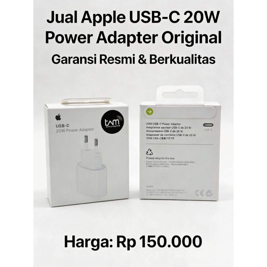Adapter Charger Apple iPhone USB-C 20W - OriginaL TAM
