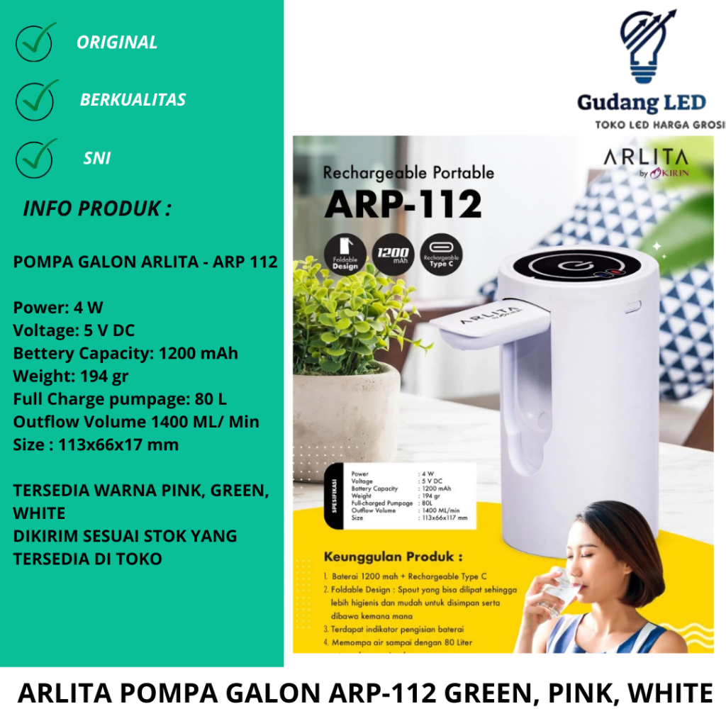 Pompa Galon Elektrik ARP 112 - ARLITA GREEN, PINK, WHITE