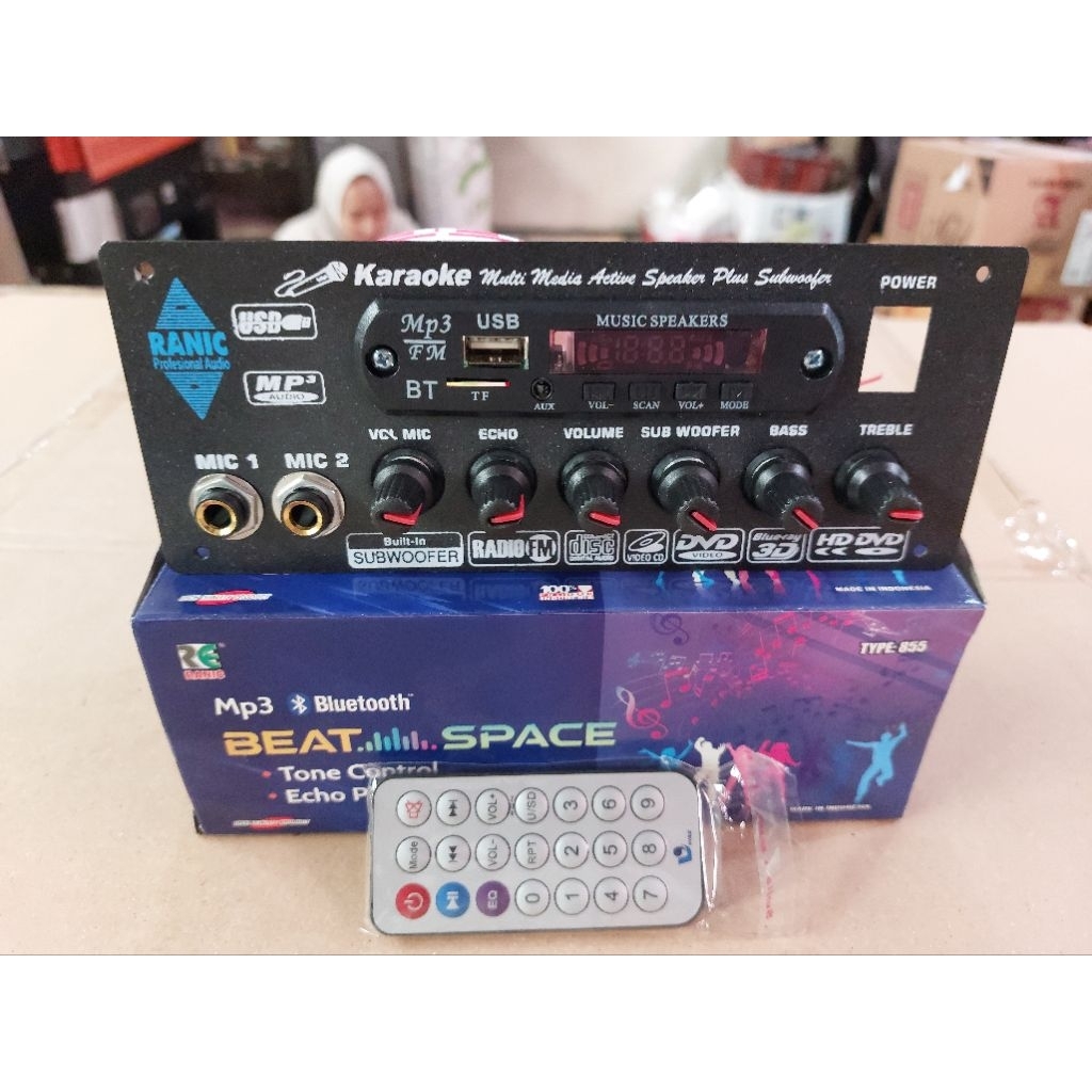 Kit Tone Control Stereo Mic Echo Subwoofer Karaoke MP3 Bluetooth Beatspace 855