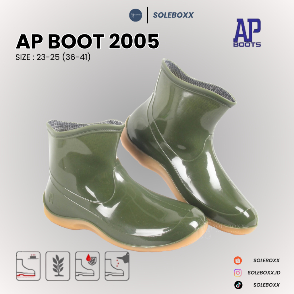 AP 2005 BOOTS PENDEK Glossy Boots Wanita Bahan Karet PVC Boots Fashion