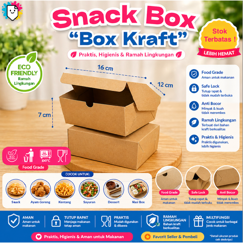 [Isi 50 pcs] Snack Box Kraft 12x12 Snack Box 12x14 / Snack Box / Kardus Snack Box / Dus Snack Box / 