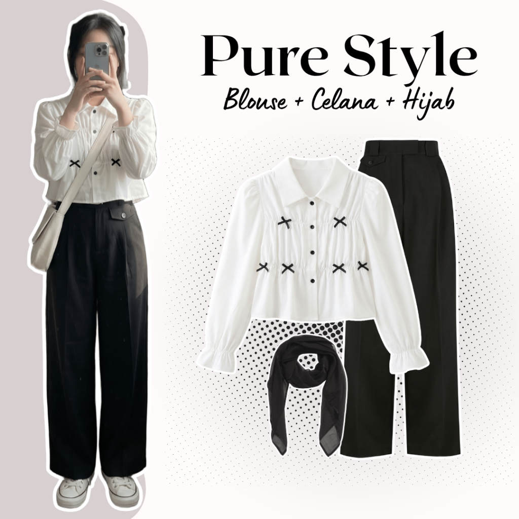 One Set Wanita Remaja | Blouse, Celana, Hijab | Outfit Korean Style, Setelan Outfit Wanita, OOTD
