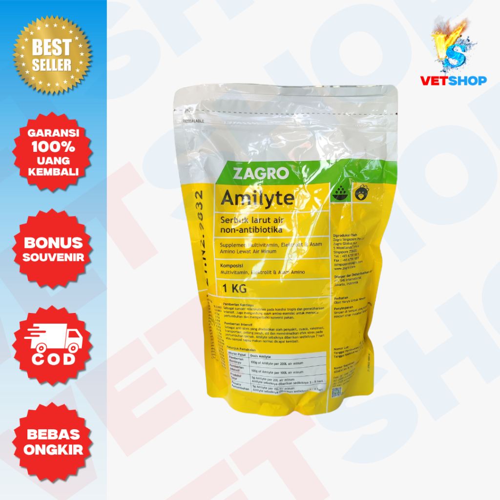Zagro Amilyte 1kg - Vitamin Elektrolit Asam Amino Ayam Babi Ternak - VETSHOP