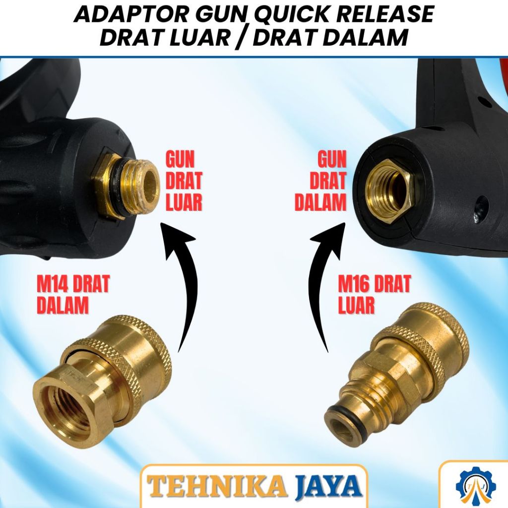 Adaptor Nepel Gun Quick Release 1/4 M14 M16 Drat Luar & Dalam Untuk Gun Jet Cleaner