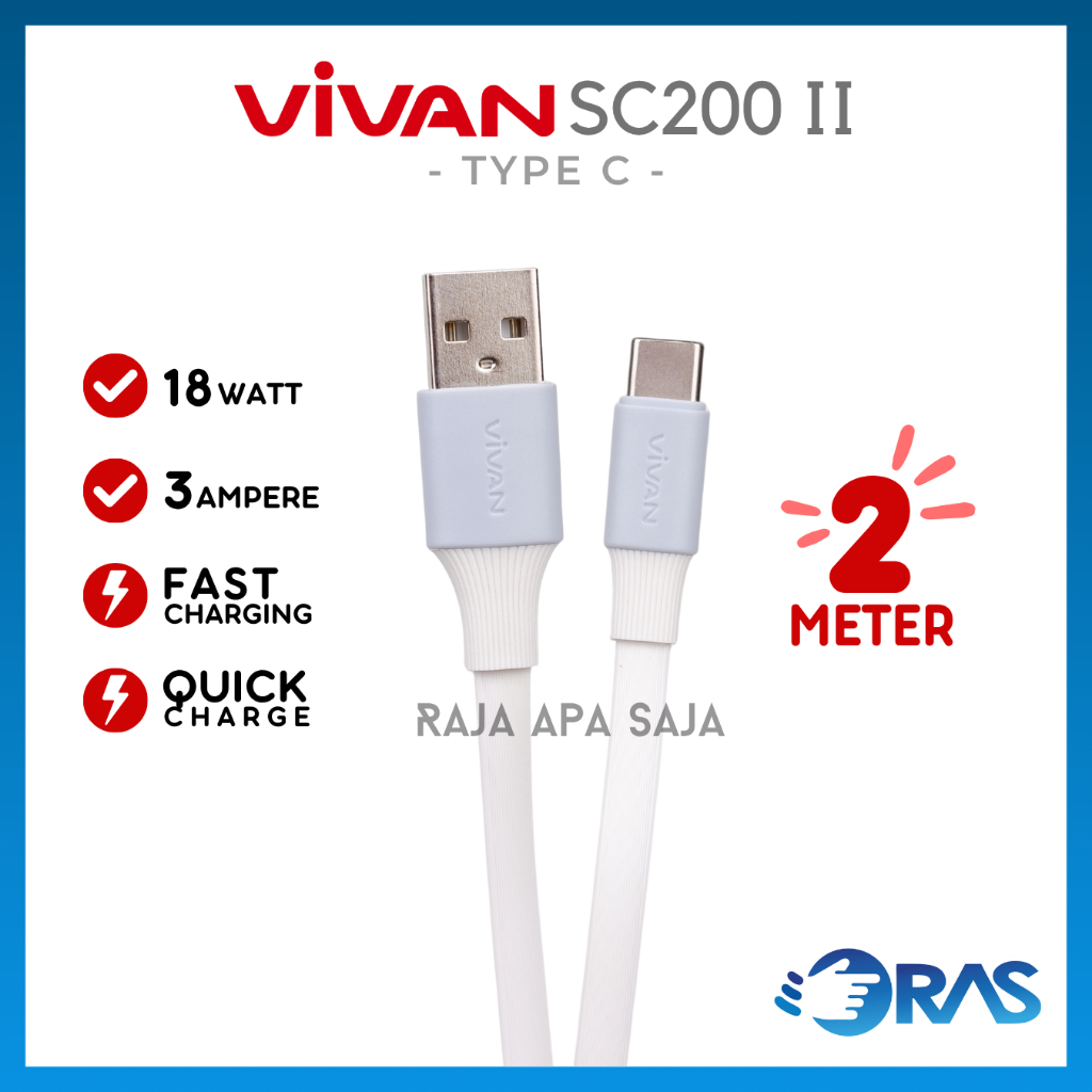 KABEL DATA VIVAN SC200S TYPE C 2M - Kabel Charger Casan 2 Meter Tipe C Fast Charging Carger 2 M