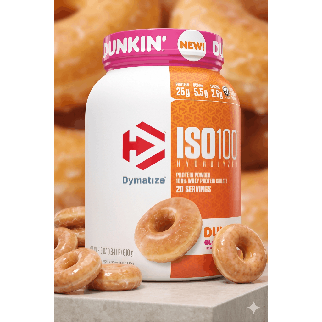 DYMATIZE ISO100 HYDROLYZED DUNKIN GLAZED DONUT 1.34 lb (610 g) / 20 SERVINGS