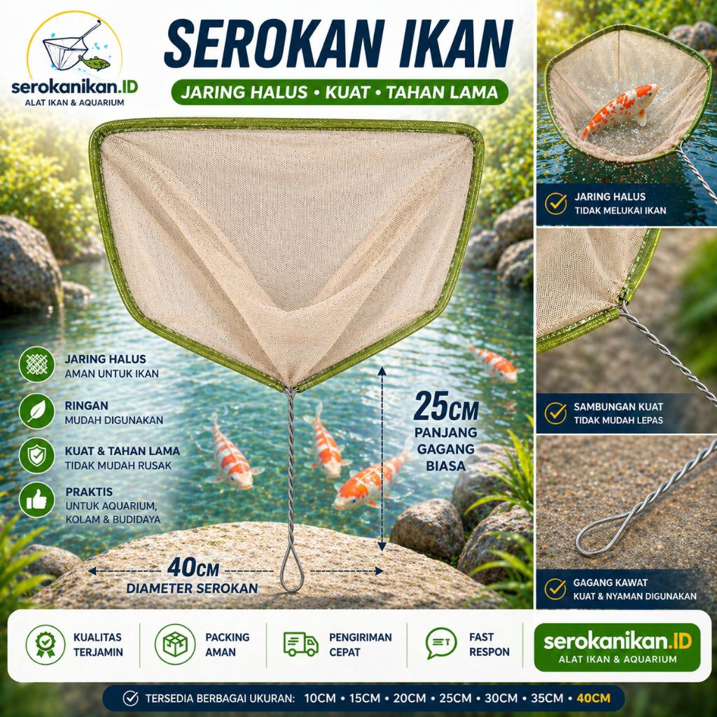 Serokan Ikan Seser Kutu Air Aquarium Ukuran 40 Cm