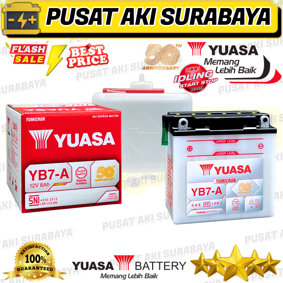 AKI BERGARANSI ASLI YUASA YB7A ORIGINAL ACCU YB7-A 8AH UNTUK MOTOR SUZUKI THUNDER 125 TUNDER 250 STR