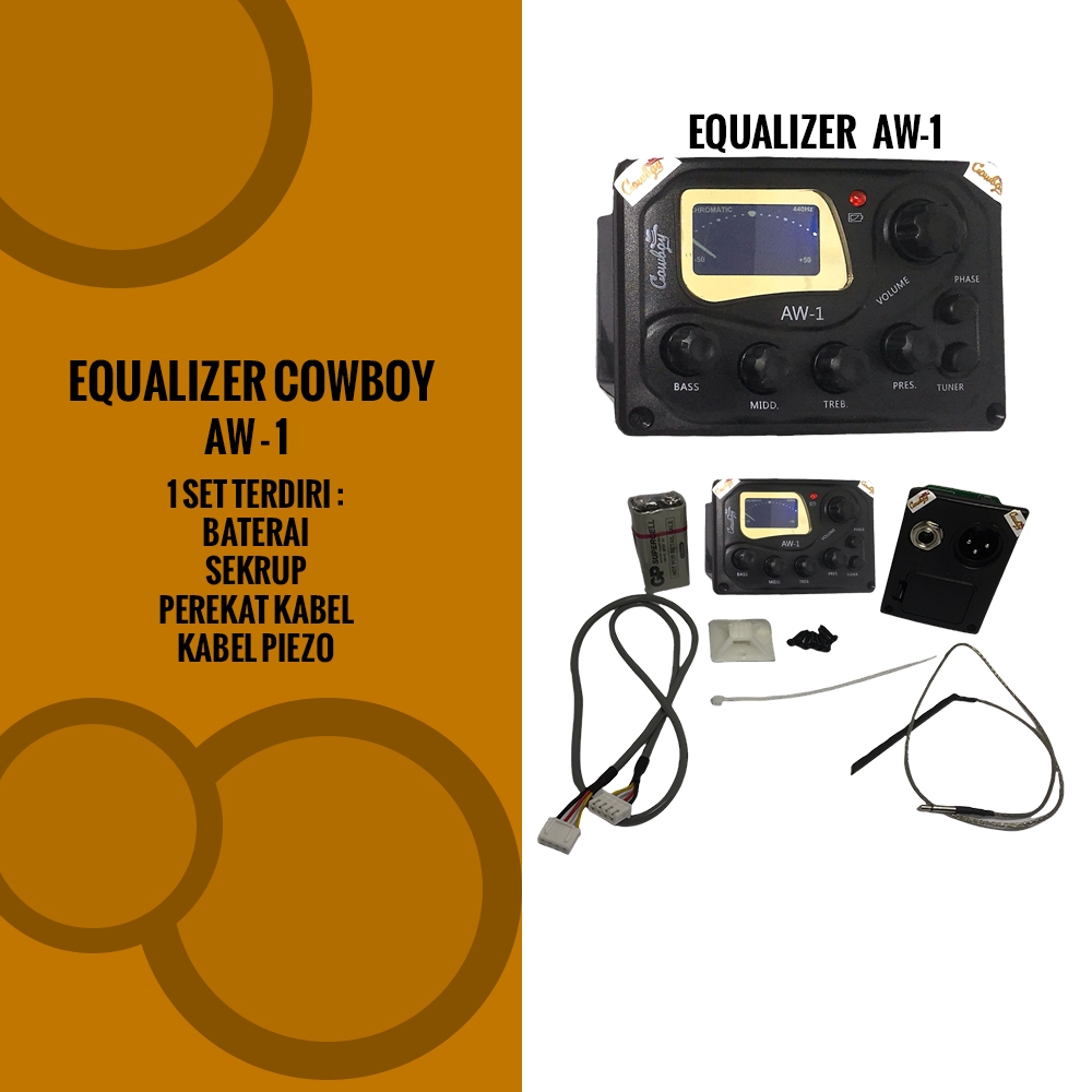 Preamp Equalizer Tuner Gitar Akustik Elektrik Cowboy AW-1