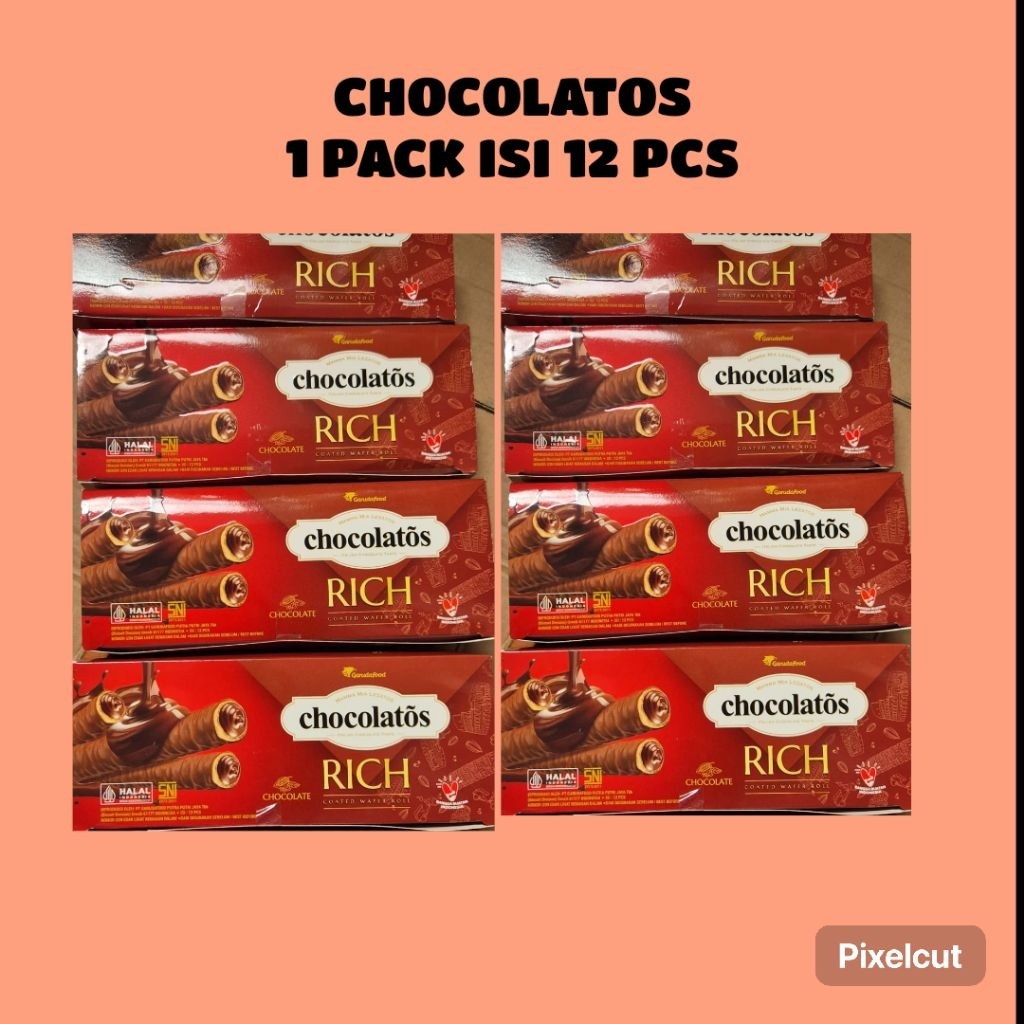 Chocolatos Rich Wafer Roll - 12 pcs, Rasa Coklat Italia, Krim Coklat Berlimpah