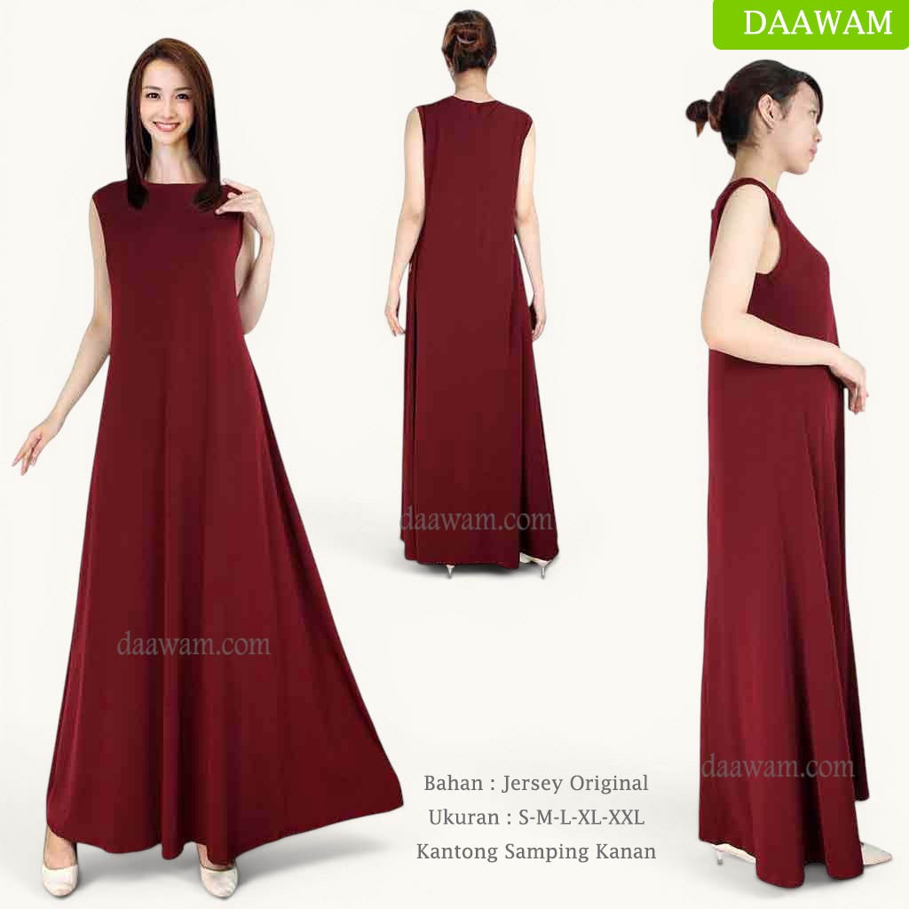 Dahatex Gamis Tanpa Lengan Spesialis Bahan Jersey Original Ukuran S M L XL XXL Warna Maroon Lainnya