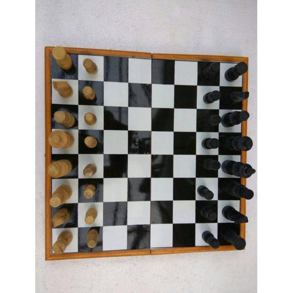 Catur Kayu 34cm Full Kayu Asli Premium | Papan Catur Kayu Lipat + Buah Catur Kayu Solid | Catur Besa