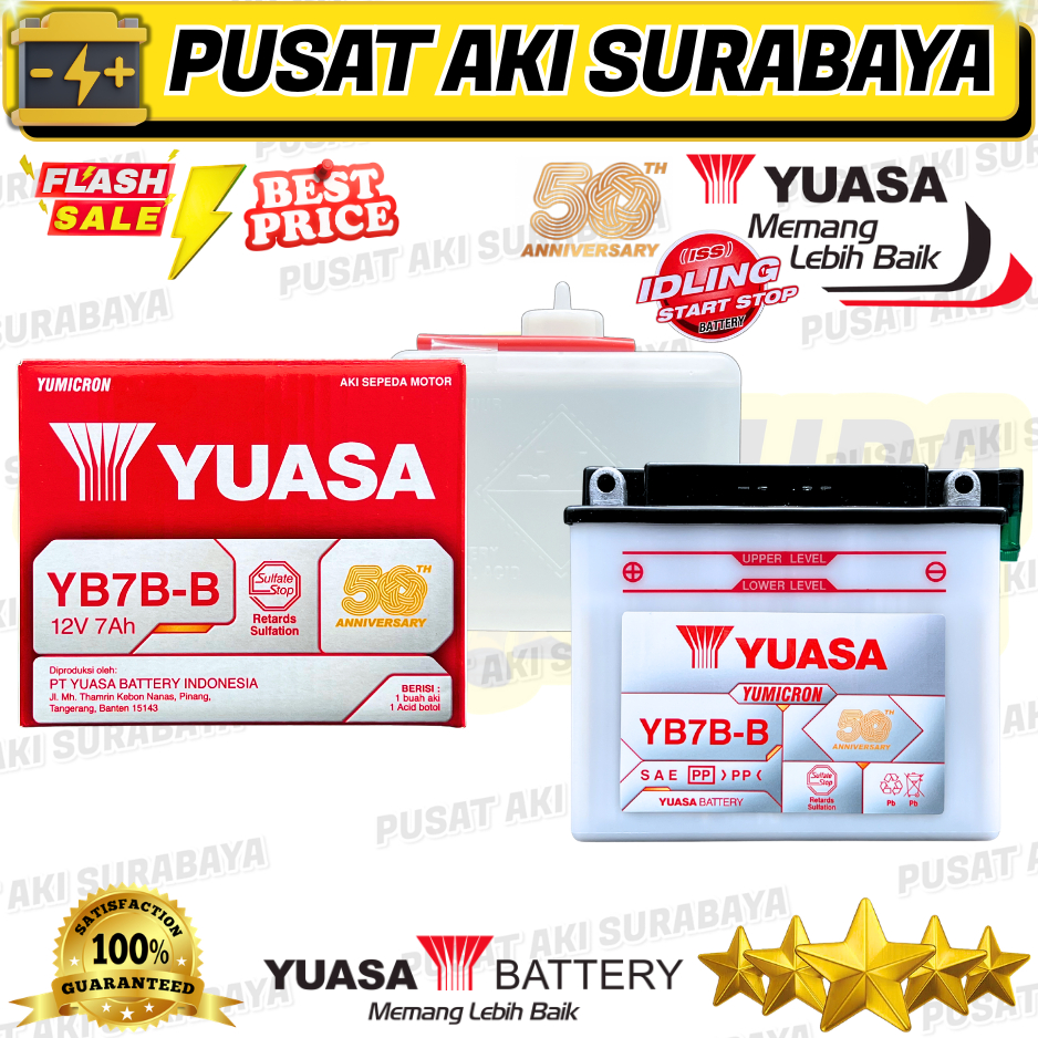 ACCU YUASA YB7B - B 12V 7AH AKI ORIGINAL STANDARD SEPEDA MOTOR HONDA TIGER SCORPIO PUSAT AKI SURABAY
